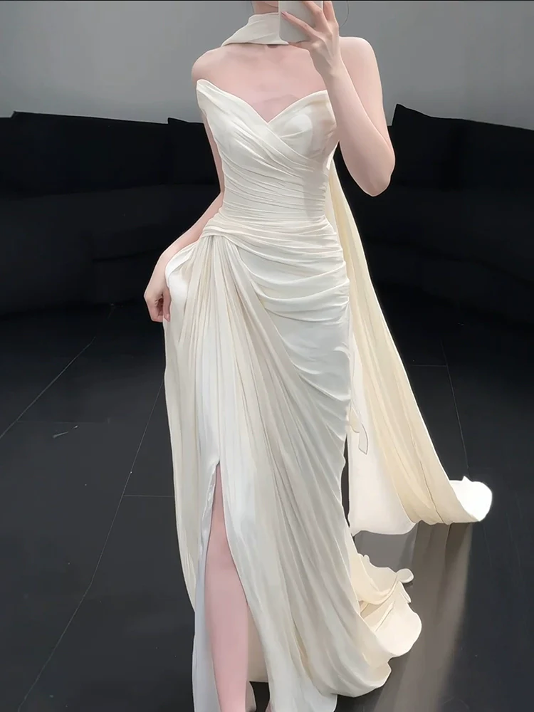 Strapless Pleat Long Wedding Dress Evening Party Dresses fg7706 - Image 4