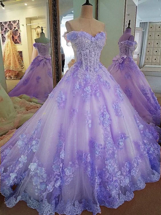 Sweet 16 Dresses Pink Lace Floral Prom Dresses Ball Gown Off The Shoulder Elegant Beaded Luxury Prom Gown        fg4334 - Image 5