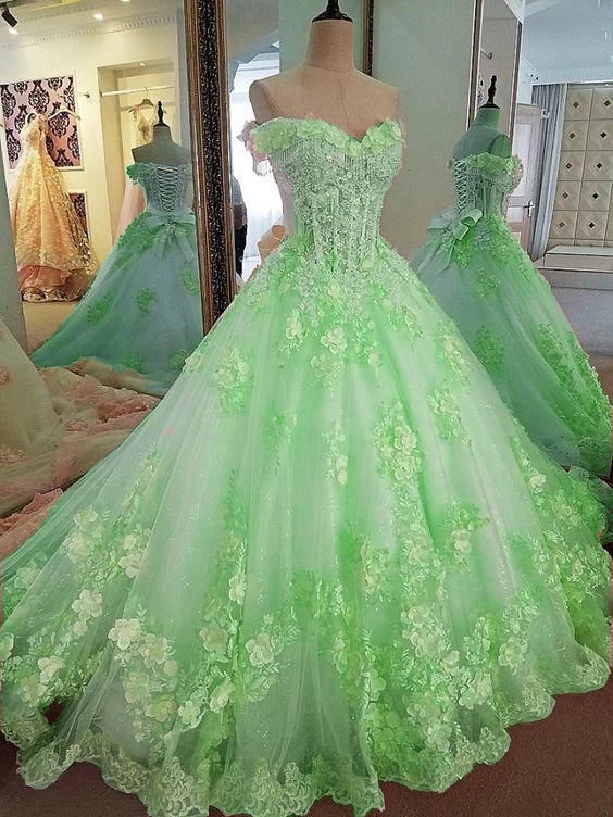 Sweet 16 Dresses Pink Lace Floral Prom Dresses Ball Gown Off The Shoulder Elegant Beaded Luxury Prom Gown        fg4334 - Image 6