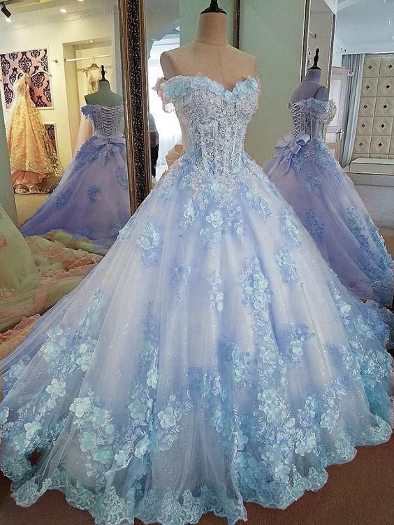 Sweet 16 Dresses Pink Lace Floral Prom Dresses Ball Gown Off The Shoulder Elegant Beaded Luxury Prom Gown        fg4334 - Image 8