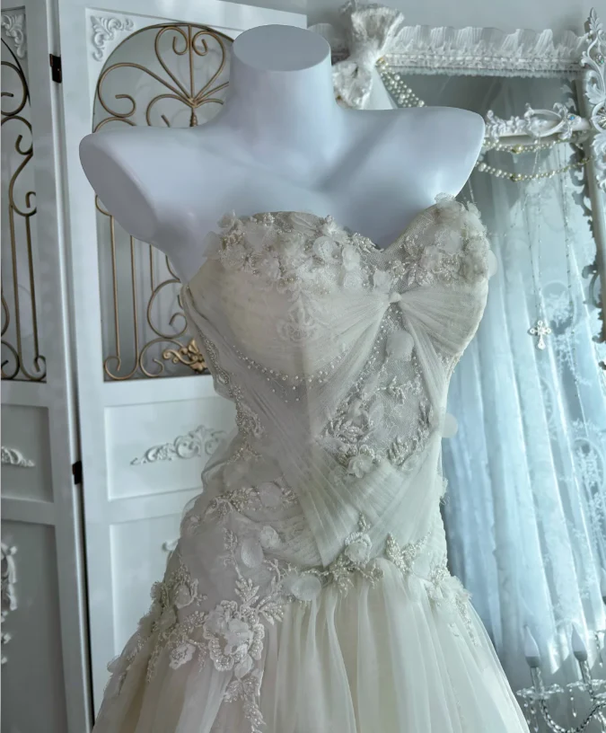 Sweetheart Beige Tulle Prom Party Dress Evening Dress Birthday Dress fg8648 - Image 3