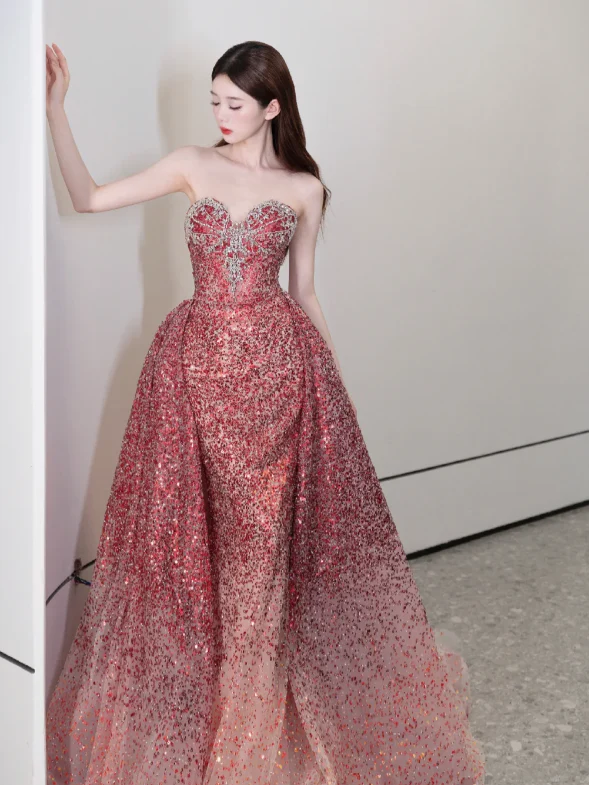 Sweetheart Neck Burgundy Prom Party Dress Sparkle Evening Dress Birthday Dress fg8650 - Image 2