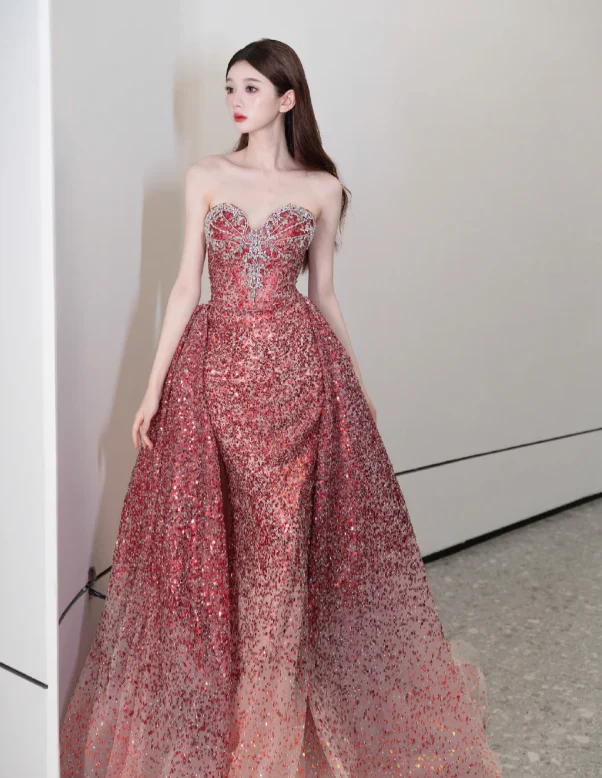 Sweetheart Neck Burgundy Prom Party Dress Sparkle Evening Dress Birthday Dress fg8650 - Image 3