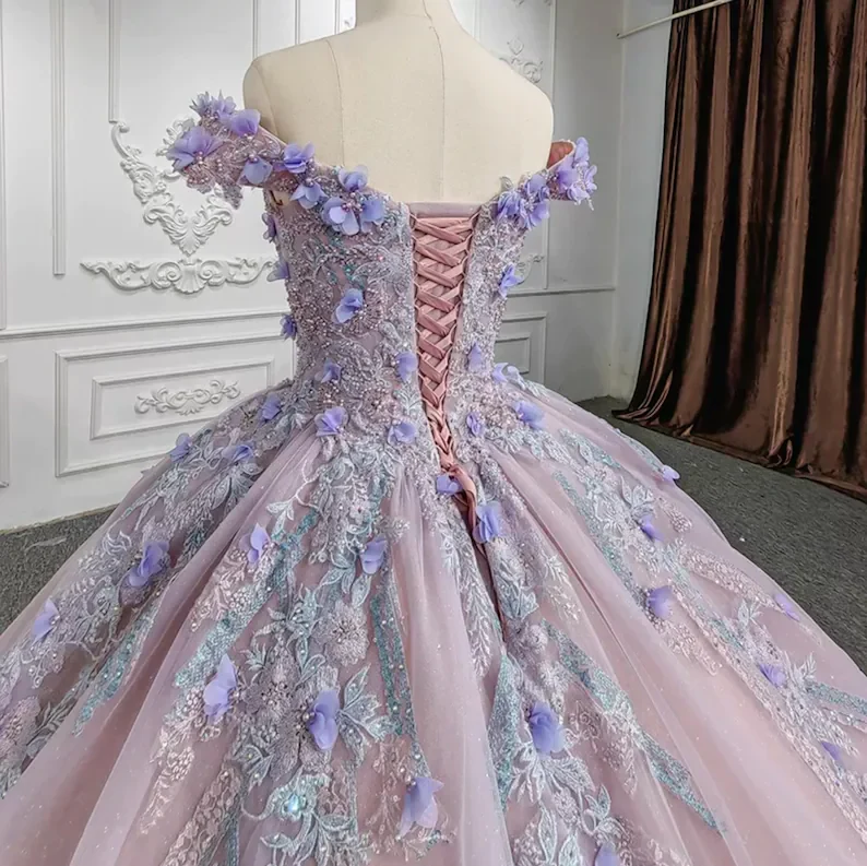 Sweetheart Off The Shoulder Beaded Floral Appliqué Quinceañera Ball Gown  fg2711 - Image 3