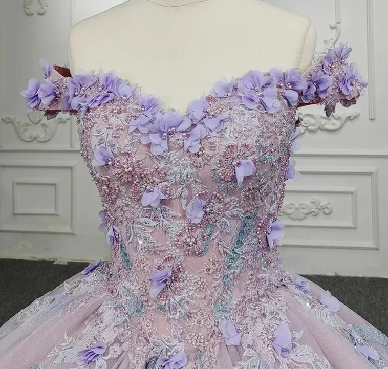 Sweetheart Off The Shoulder Beaded Floral Appliqué Quinceañera Ball Gown  fg2711 - Image 5