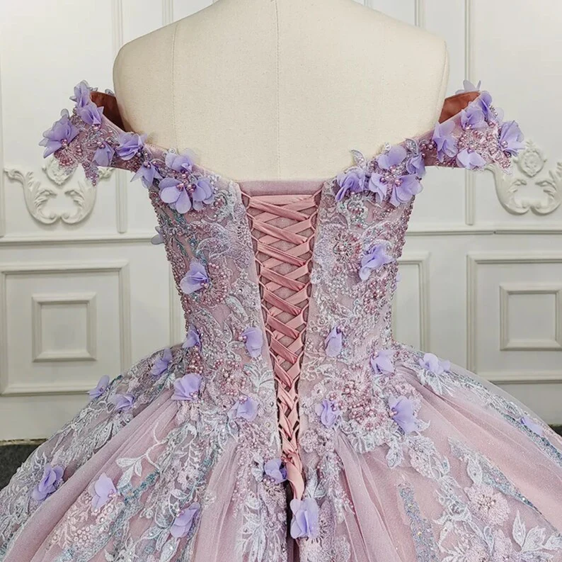 Sweetheart Off The Shoulder Beaded Floral Appliqué Quinceañera Ball Gown  fg2711 - Image 6
