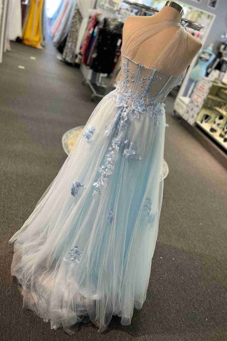 Sweetheart One Shoulder Blue Prom Dress with Flowers       fg4501 - Image 2