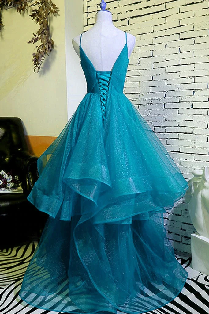 Teal Blue V-neckline Tulle Straps Layers Long Party Dresses, A-line Tulle Prom Dress Party Dress fg4469 - Image 2
