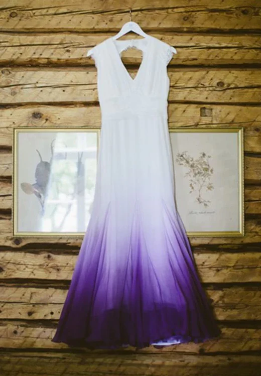 V neck Ombre Formal Prom Dress, A Line Wedding Dress Party Gown    fg1772 - Image 3