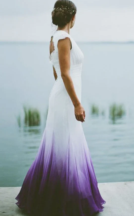 V neck Ombre Formal Prom Dress, A Line Wedding Dress Party Gown    fg1772 - Image 4
