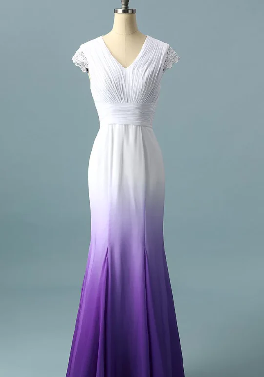 V neck Ombre Formal Prom Dress, A Line Wedding Dress Party Gown    fg1772 - Image 5
