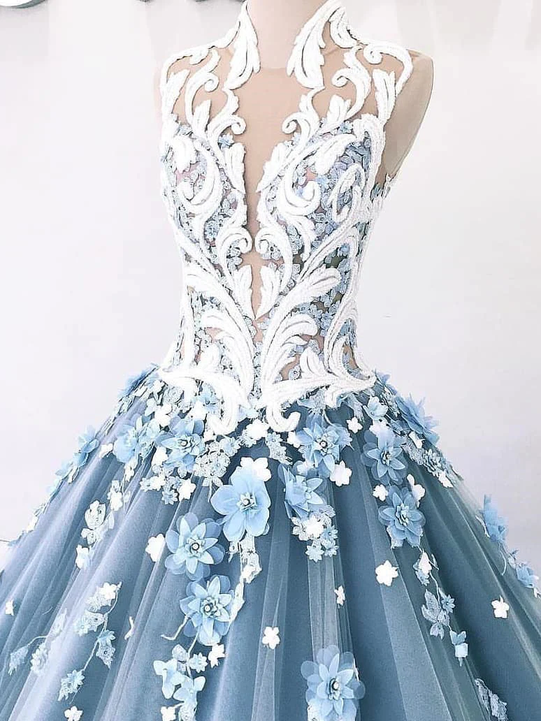 Vintage Ball Gown Prom Dress Tulle High Neck Customed Prom Dress fg3052 - Image 2