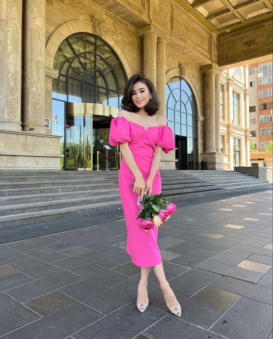 Vintage Hot Pink Midi-length Prom Dress,Wedding Guest Outfit fg4683 - Image 2