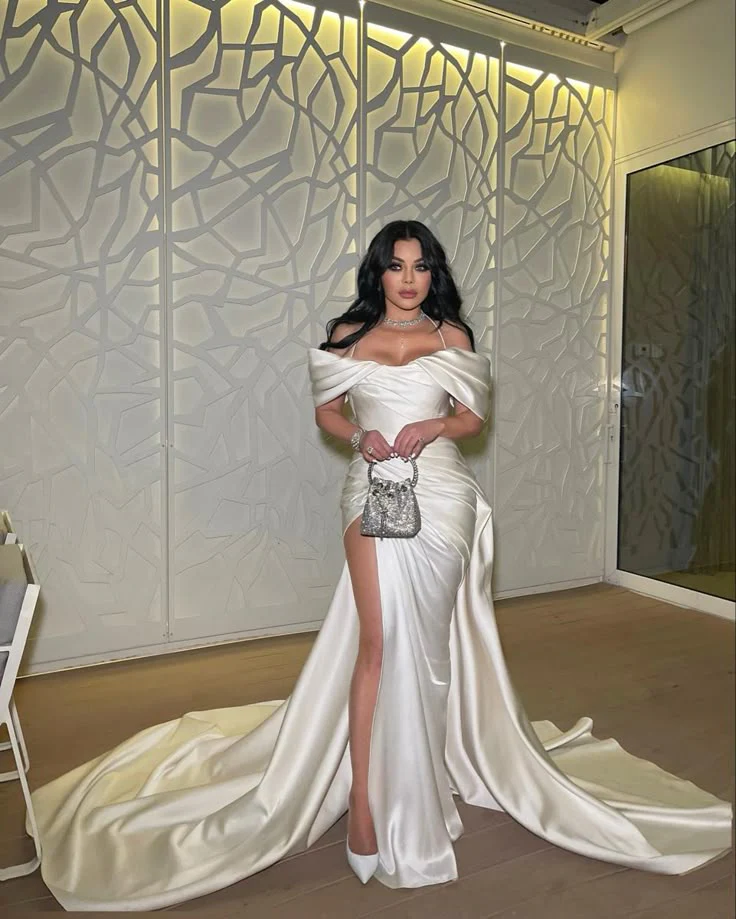 Vintage long satin pleated dress for women, elegant evening dress     fg7491