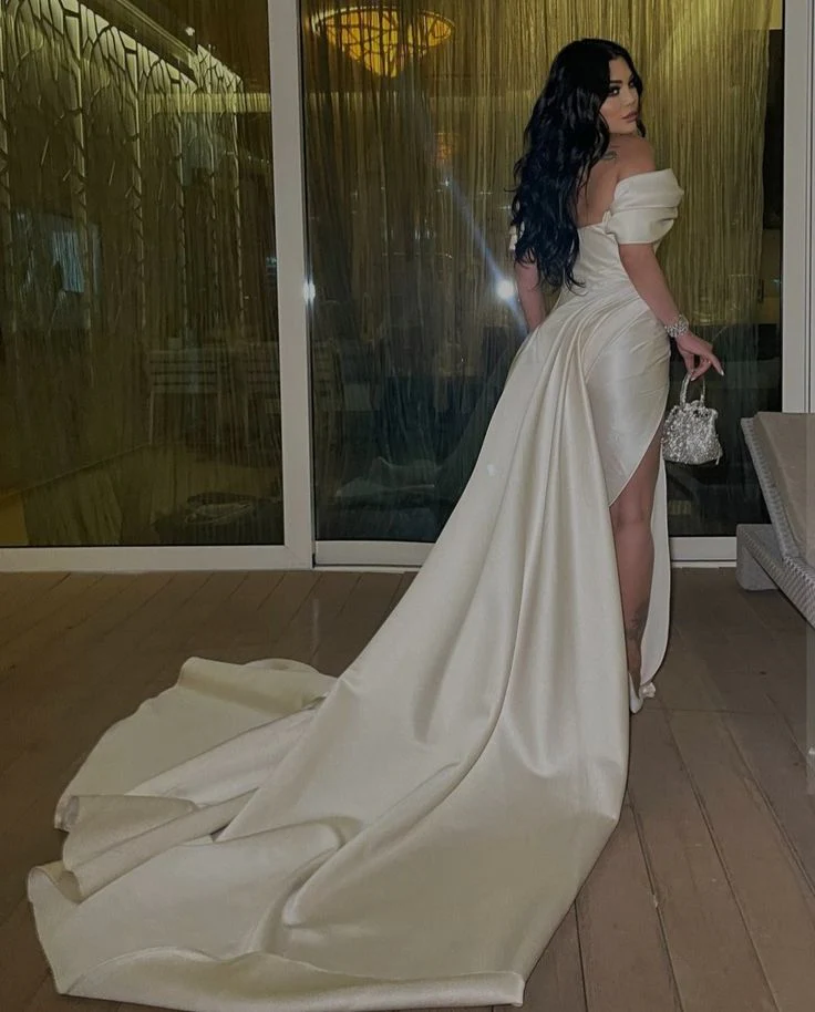 Vintage long satin pleated dress for women, elegant evening dress     fg7491 - Image 3