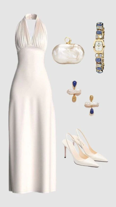 White Halter Formal Dress Party Dress Long Evening Dress Prom Dresses    fg7817