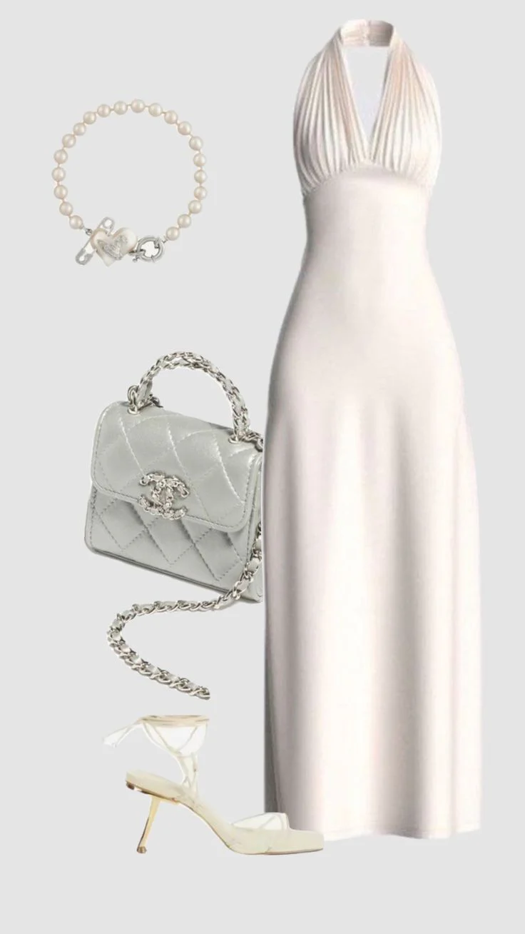 White Halter Formal Dress Party Dress Long Evening Dress Prom Dresses    fg7817 - Image 2