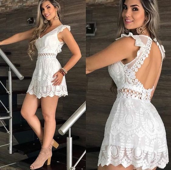 White Lace Short Homecoming Dress Party Dress      fg4503 - Image 2