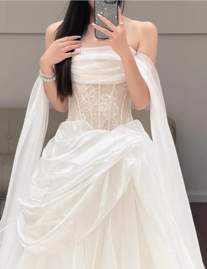 White Off The Shoulder Wedding Dress Classy Lace Wedding Gowns fg8609 - Image 2