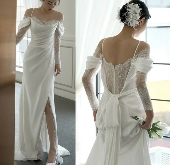 White Off The Shoulder Wedding Dress Long Prom Gown fg4195