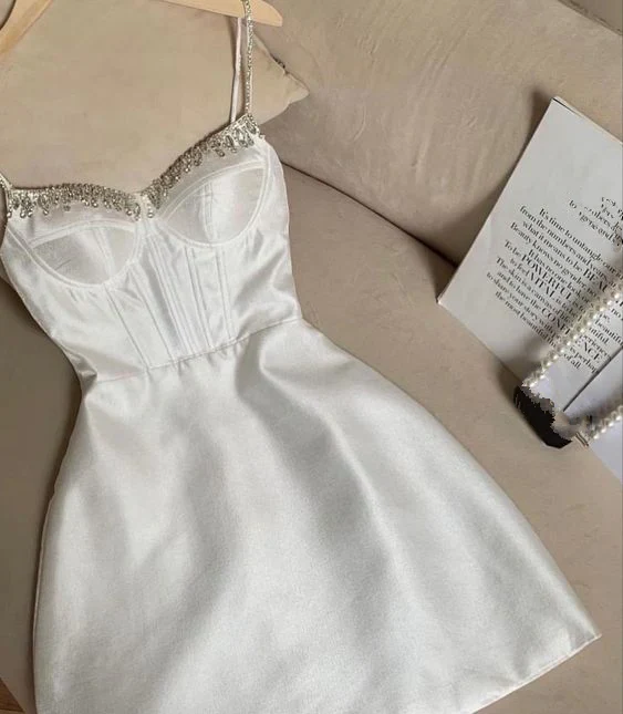 White Short Homecoming Dress Party Dresses fg3619