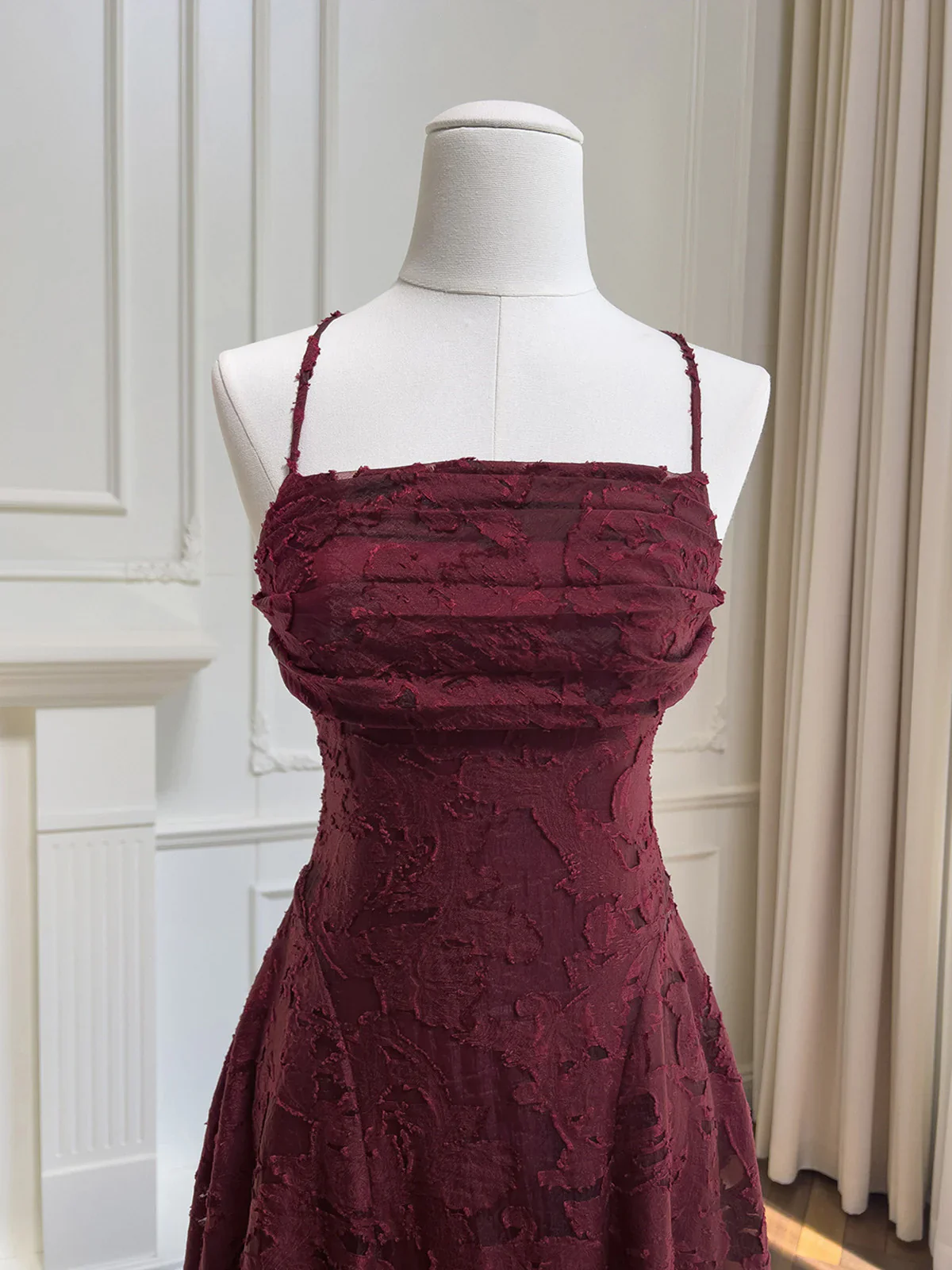 Wine Red Lace Cross Back Party Dress Prom Dress, Wine Red A-line Evening Dress  fg8740 - Image 2