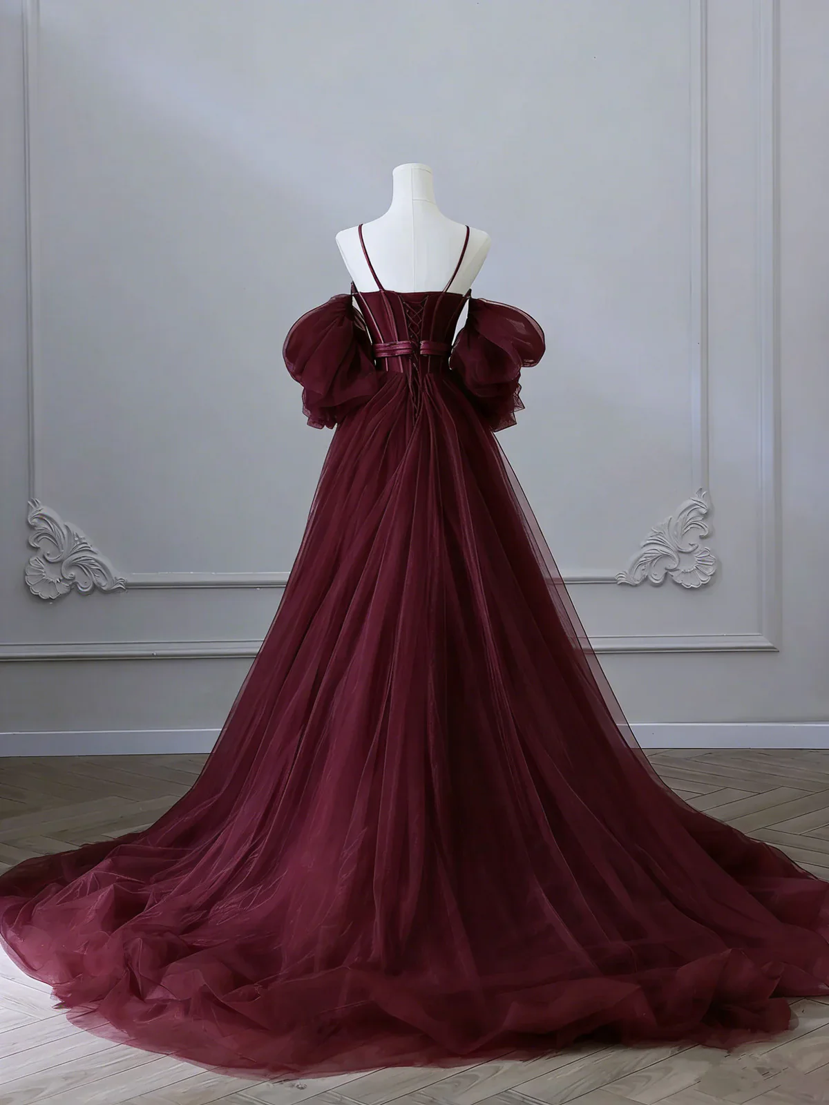 Wine Red Satin and Tulle Vintage Style Prom Dress, Sweetheart Long Party Dress  fg8736 - Image 2