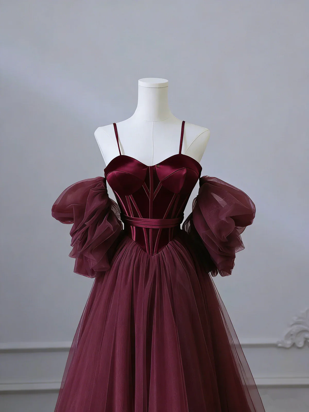 Wine Red Satin and Tulle Vintage Style Prom Dress, Sweetheart Long Party Dress  fg8736 - Image 3