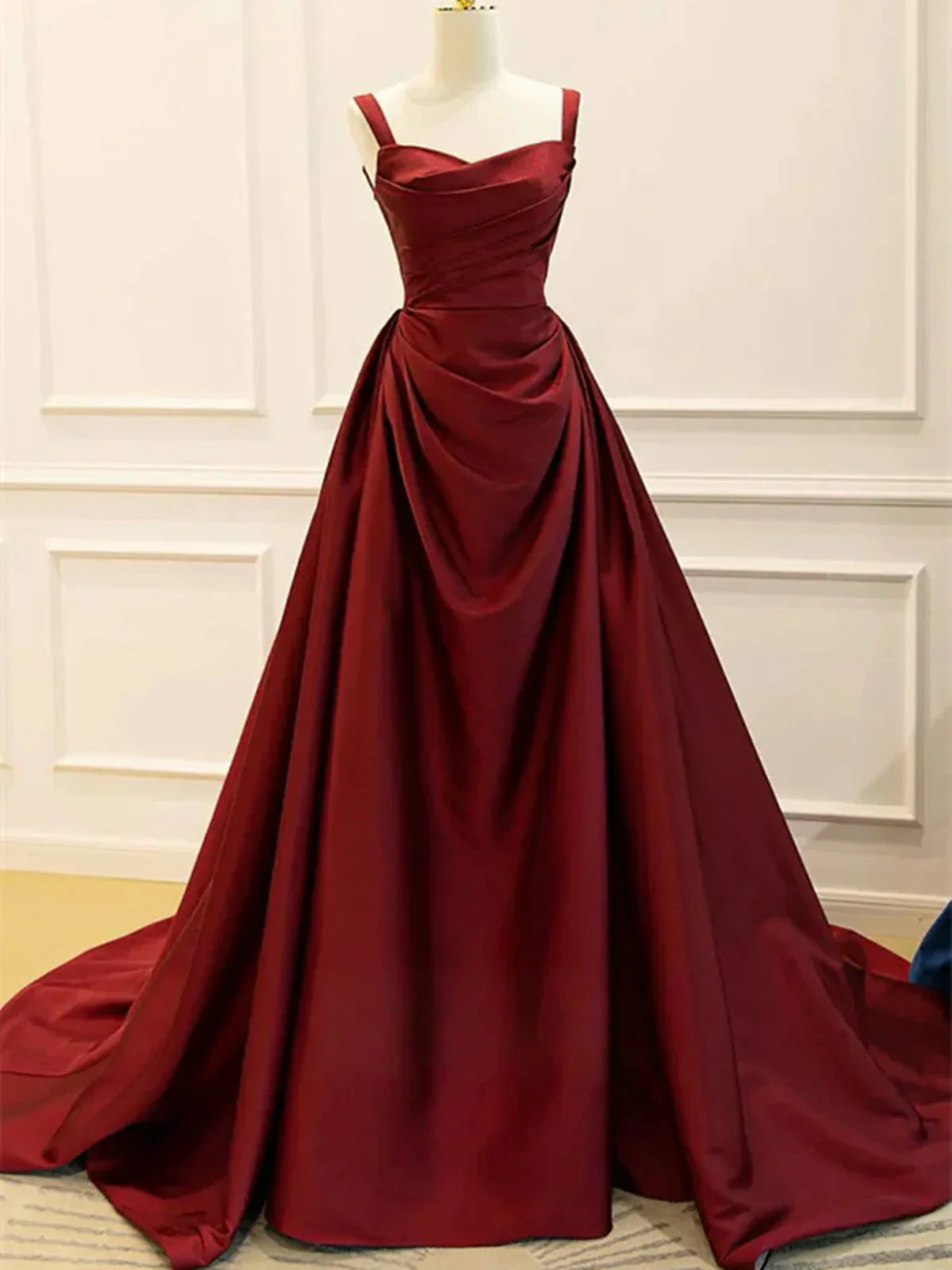 Wine Red Taffeta Straps Party Dress Prom Dress, Wine Red A-line Evening Dress fg8722