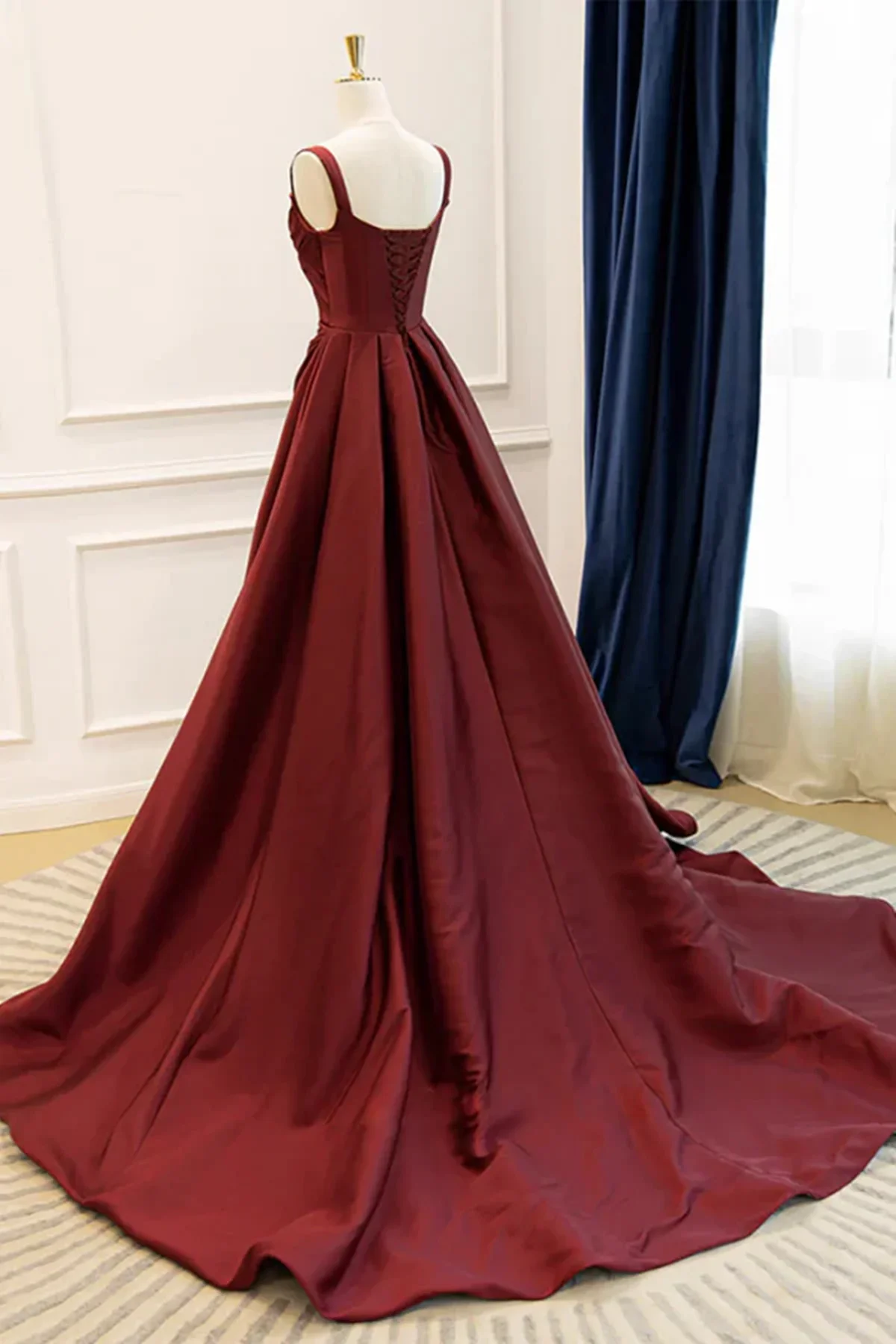 Wine Red Taffeta Straps Party Dress Prom Dress, Wine Red A-line Evening Dress fg8722 - Image 3
