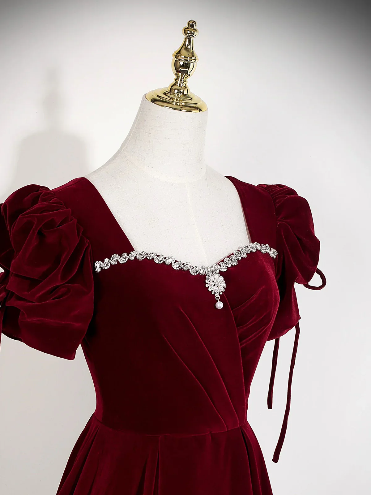 Wine Red Velvet A-line Prom Dress, Wine Red Beaded Long Party Dress Formal Dress  fg8745 - Image 2