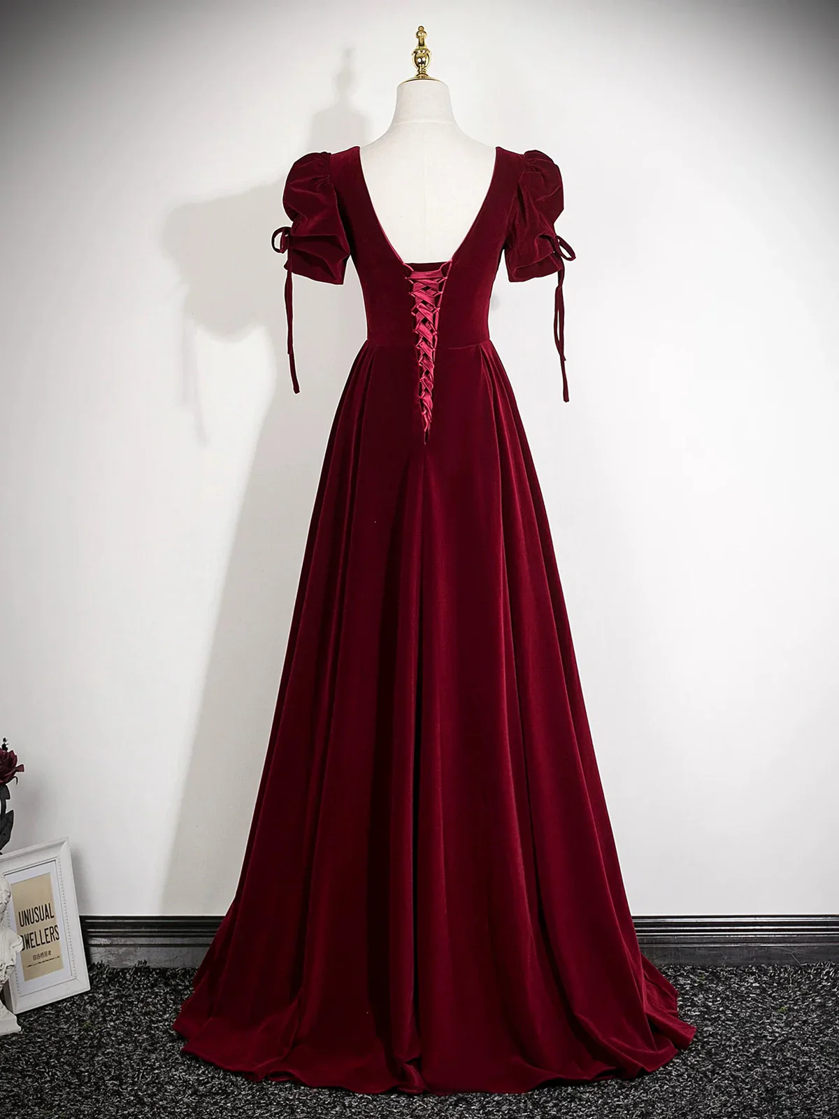 Wine Red Velvet A-line Prom Dress, Wine Red Beaded Long Party Dress Formal Dress  fg8745 - Image 3