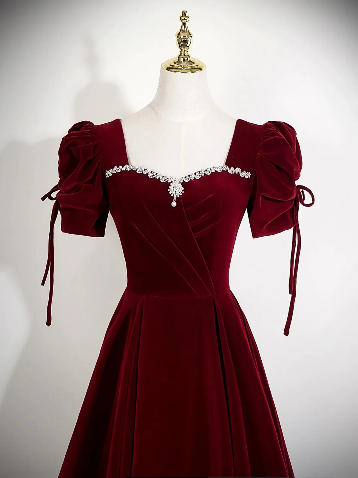 Wine Red Velvet A-line Prom Dress, Wine Red Beaded Long Party Dress Formal Dress  fg8745 - Image 4