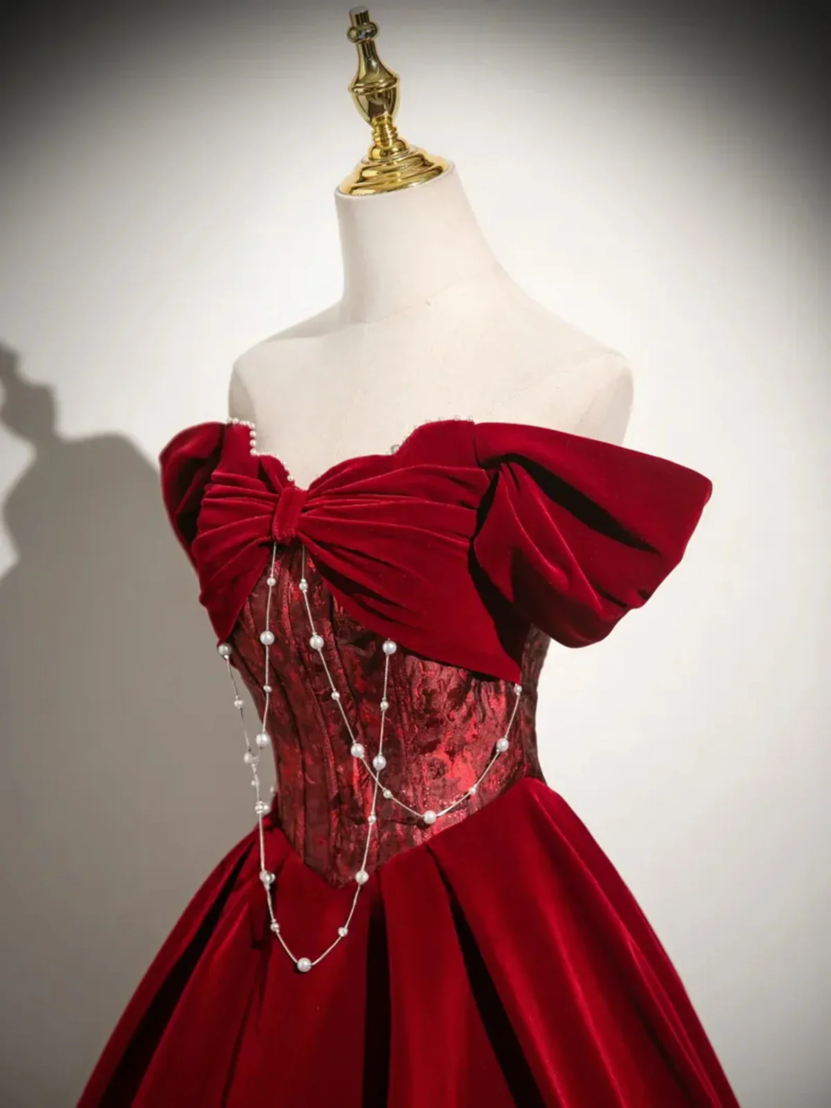 Wine Red Velvet Off Shoulder Long Prom Dress, Wine Red Sweetheart Party Dress Evening Dress fg8737 - Image 2
