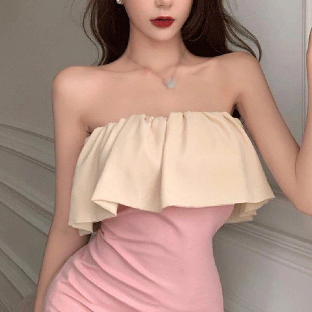 Women Summer Off-Shoulder Sleeveless Ruffled Tight Short Tube Dress Homecoming Dress fg2746 - Image 2