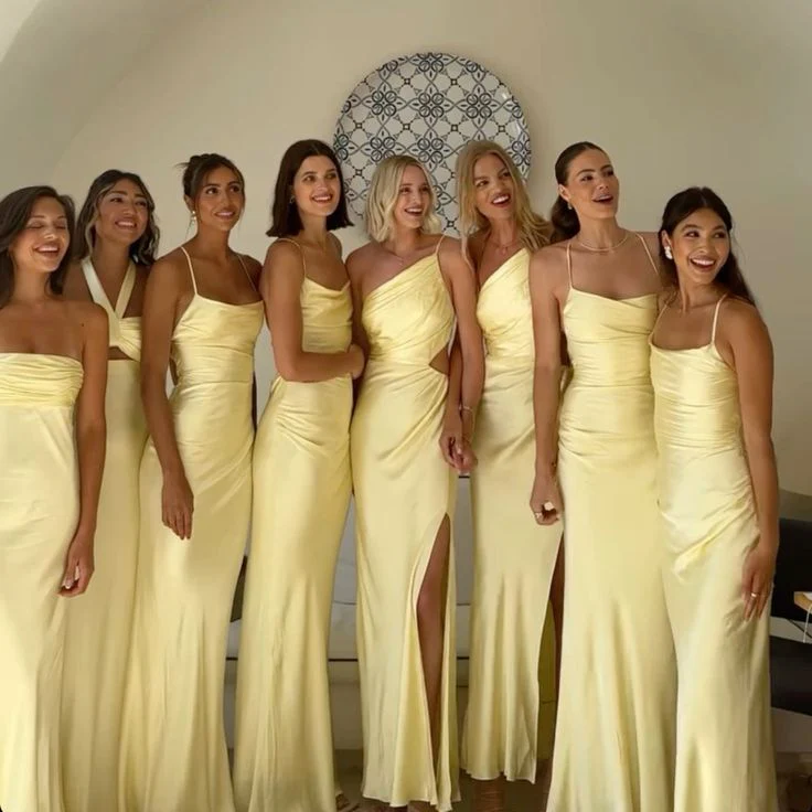 Yellow Bridesmaids Dresses Prom dress satin long dress(There are 4 styles of dresses in the picture) fg4664 - Image 4