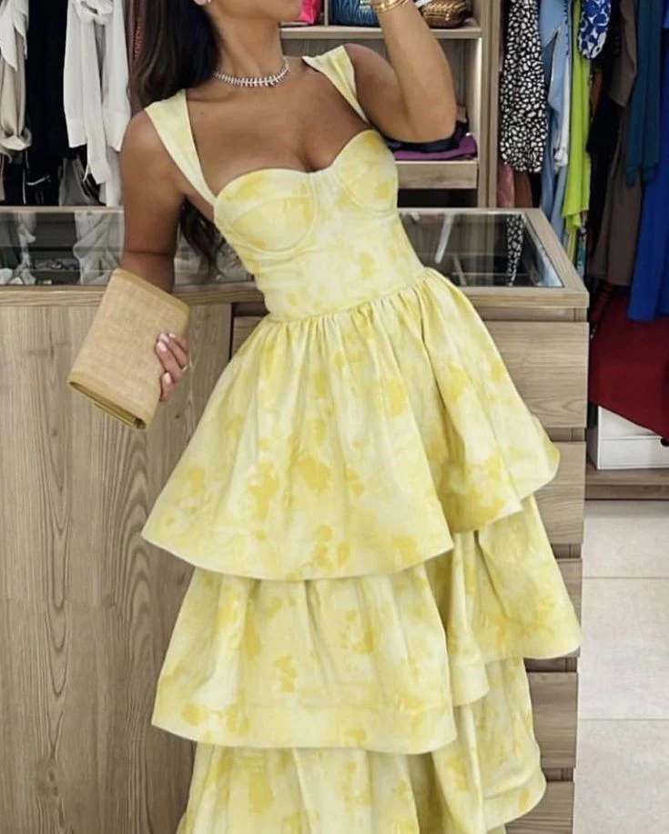 Yellow Dress Fashion Elegant Prom Dresses Vintage Princess Female Evening Party Dress    fg4527 - Image 3