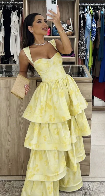 Yellow Dress Fashion Elegant Prom Dresses Vintage Princess Female Evening Party Dress    fg4527 - Image 4