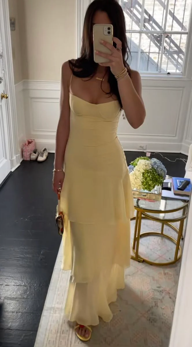 Yellow Fashion Long Prom Dress Evening Party Dresses fg7739