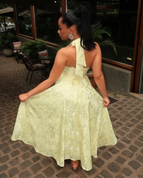 Yellow Halter Formal Dress Party Dress Long Evening Dress Prom Dresses fg7820 - Image 2