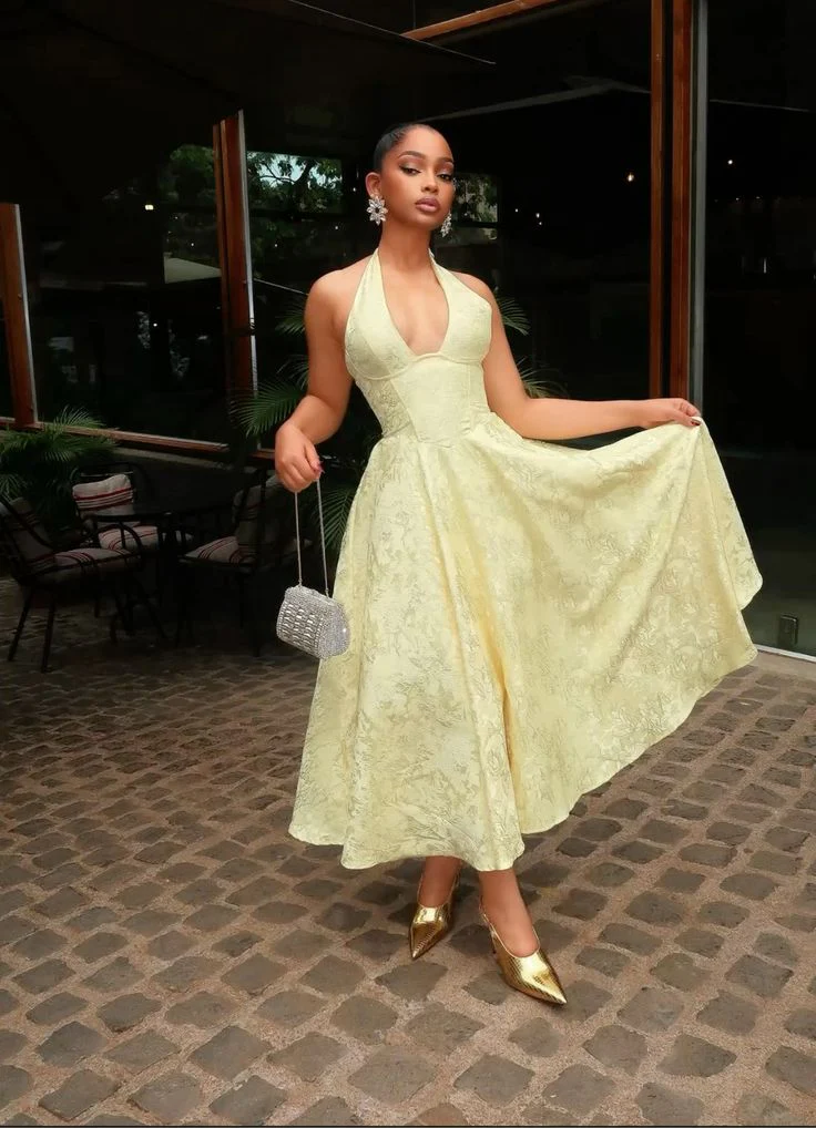 Yellow Halter Formal Dress Party Dress Long Evening Dress Prom Dresses fg7820 - Image 6