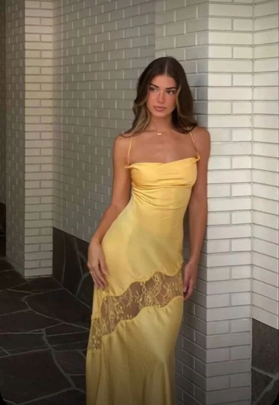 Yellow Long prom dresses sexy party dress    fg2323 - Image 3