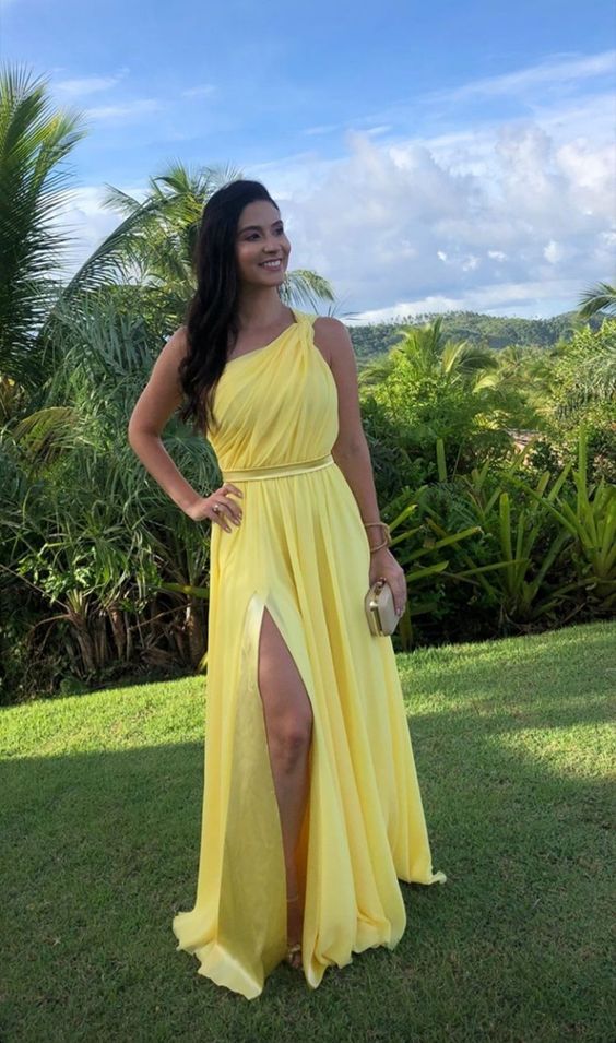 Yellow One Shoulder Long Prom Evening Dresses ,Sexy Prom Dress    fg3064 - Image 3