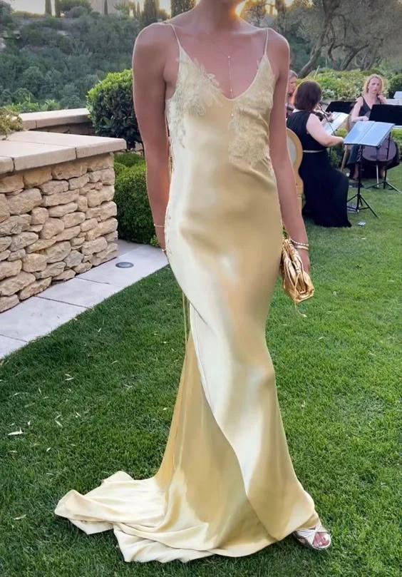Yellow satin backless long prom evening dresses fg6718 - Image 3